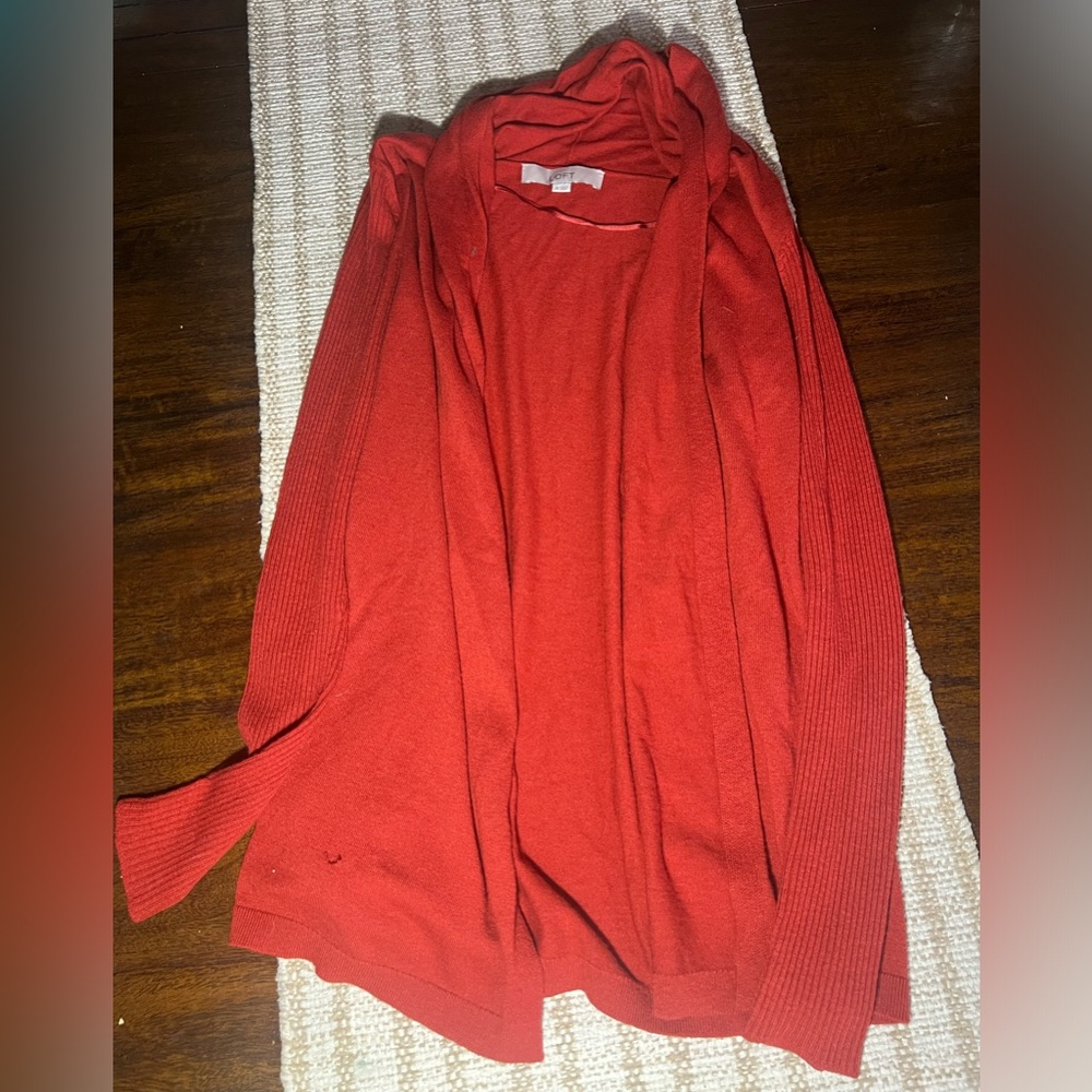 Loft orange open front cardigan